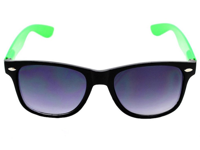 Neon Black & Green Plastic Wayfarer Sunglasses 80's